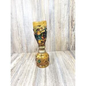 Vintage Miniature Oil Lamp, Amber Faux Stained Glass Hong Kong